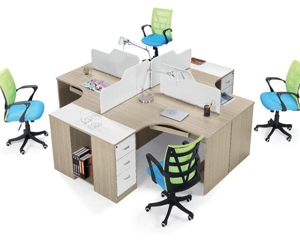 STATION DE TRAVAIL 4 PLACES TW-26 2800x2800x1150 TEAK WOOD TF276