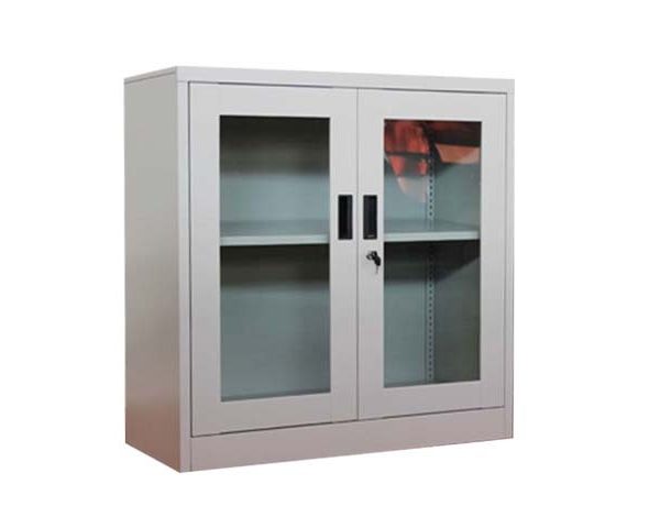 ARMOIRE METAL BASSE 2P BATT VITRE KD-029 GRIS 900*900*400 TOLE 0.6