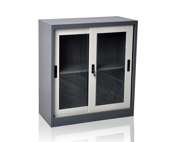 ARMOIRE METAL BAS PORTE COULIS VITREE GRIS FC-E9S 900*900*400 TOLE 6
