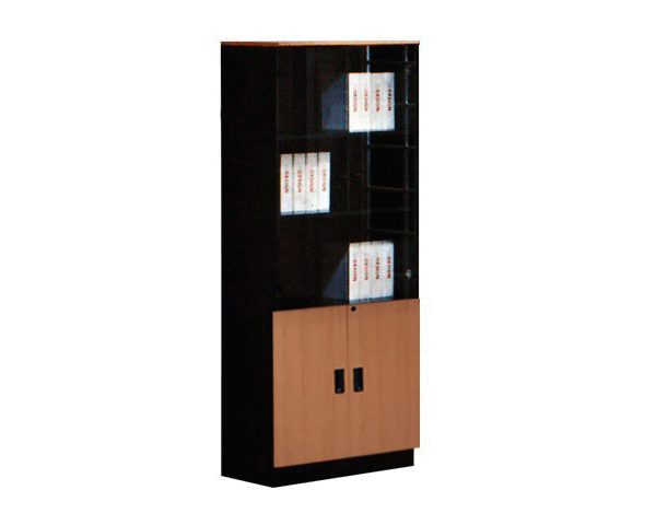 MEUBLE RANGEMENT HAUT 2P SEMI VITRE BD 741 80*41*198 BEIG 701-1/BLK