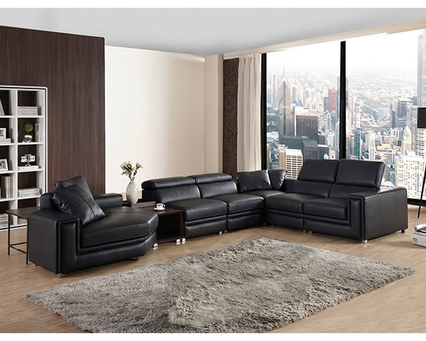 SALON CUIR 7 PLACES ANGLE L-646 COULEUR A90 NOIR
