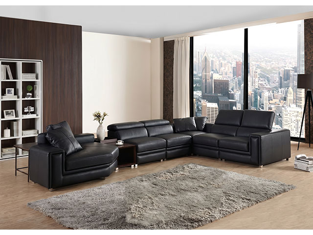 SALON CUIR 7 PLACES ANGLE L-646 COULEUR A90 NOIR