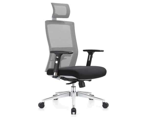 FAUTEUIL DOSSIER HAUT A MAILLE MY01-2H NOIR-GRIS ERGONOMIQUE