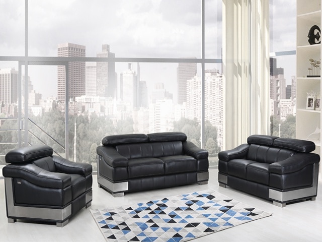 SALON CUIR 6 PLACES S-415 COULEUR A90 NOIR
