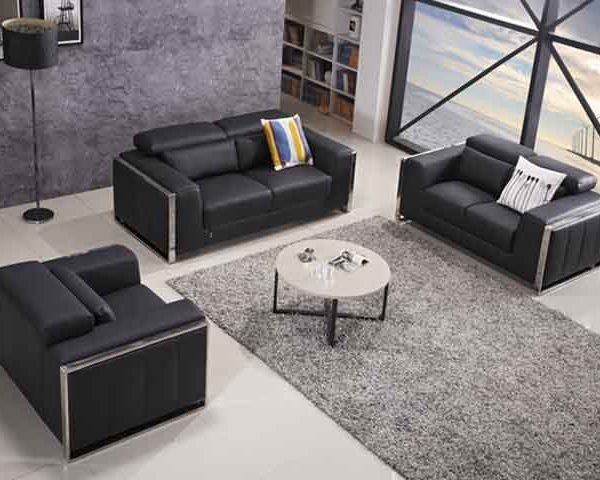 SALON CUIR 6 PLACES FM219 KIWI COULEUR LA07 GRIS FONCE