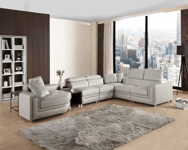 SALON CUIR 7 PLACES ANGLE L-646 COULEUR A9002 GRIS FONCE