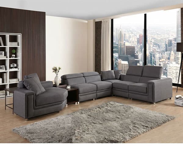 SALON CUIR 7 PLACES ANGLE L-646 COULEUR A9002 GRIS FONCE