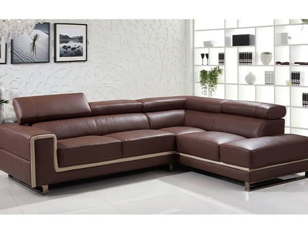 SALON CUIR 5 PLACES ANGLE LD-738 COULEUR MARRON B35/BEIGE 511