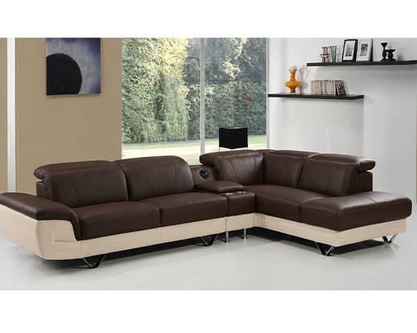 SALON CUIR 5 PLACES ANGLE LD-535 MARRON B35/BEIGE B511