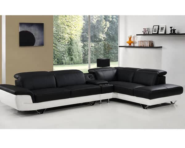 SALON CUIR 5 PLACES ANGLE LD-535 COULEUR NOIRE B08/BLANCHE B30
