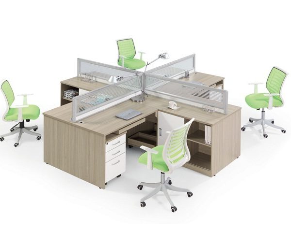STATION DE TRAVAIL 4 PLACES TW-12 3000*3000*1100 TEAK WOOD TF276