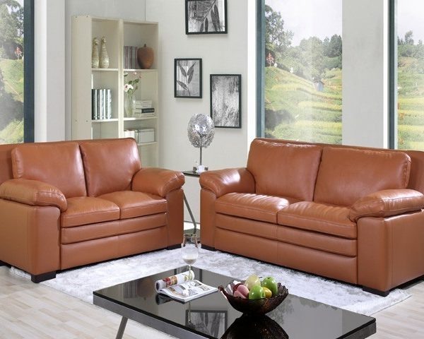 SALON CUIR 6 PLACES S-131 COULEUR A96 MARRON CARAMEL