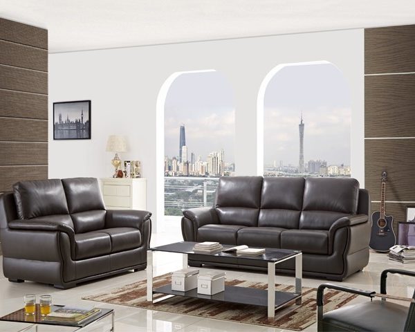 SALON CUIR 7 PLACES S-573 COULEUR A88 MARRON FONCE