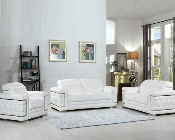 SALON CUIR 6 PLACES S-692 COULEUR A86 BLANC