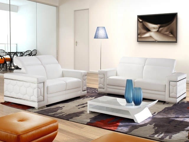 SALON CUIR 6 PLACES S-692 COULEUR A86 BLANC