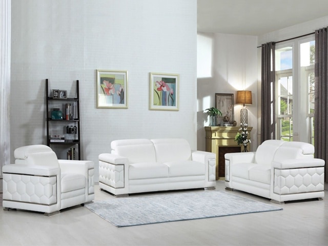 SALON CUIR 6 PLACES S-692 COULEUR A86 BLANC