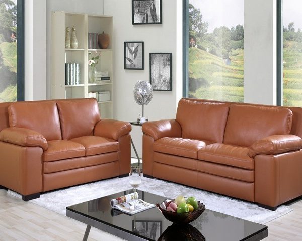 SALON CUIR 6 PLACES S-131 COULEUR CAMEL A0252