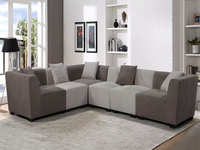 SALON TISSU 6 PLACES ANGLE V-313 COULEUR BELFAST GRIS 39/BEIGE 23