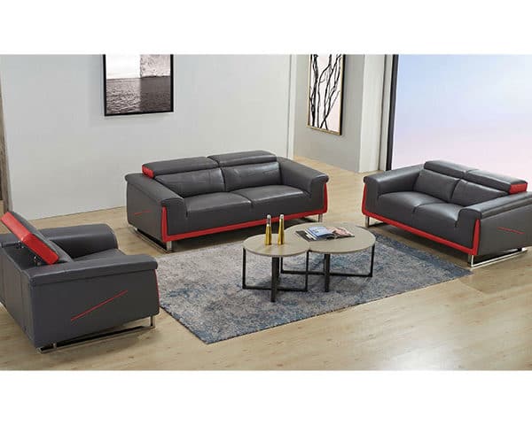 MASTEROFFICE 21 SALON CUIR 6 PLACES FM336 BLUM COULEUR GRIS FONCE LA07/ROUGE YMA1084