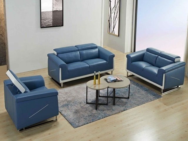 SALON CUIR 6 PLACES FM336 BLUM COULEUR GRIS FONCE LA07/ROUGE YMA1084