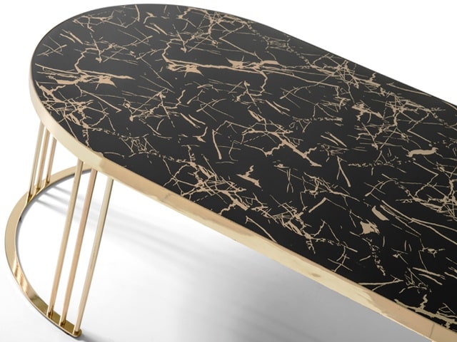 TABLE BASSE ZODIAC 120004 COULEUR MARBRE DOREE 111X60X3