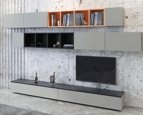 MEUBLE TV 06 DIEZE 3200*400*2200 GRIS/ORANGE