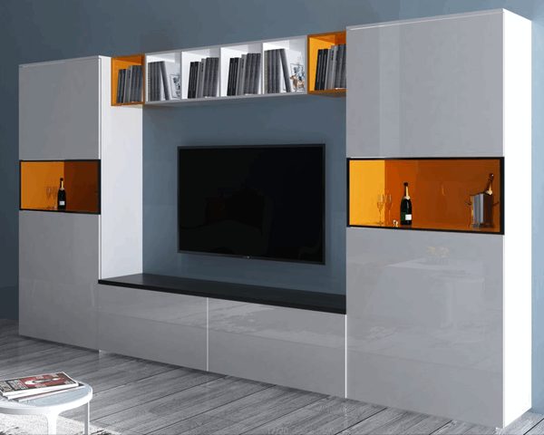 MEUBLE TV 18 DIEZE 3400*400*1800 NOIRE/BLANC/ORANGE