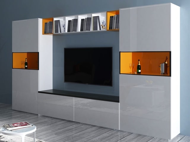 MEUBLE TV 18 DIEZE 3400*400*1800 NOIRE/BLANC/ORANGE