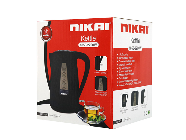 BOUILLOIRE ELECTRIQUE 1.7L NIKAI PLASTIQUE NK 744 P NOIR
