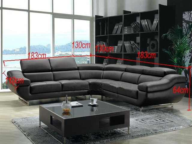 SALON CUIR 6 PLACES ANGLE L-305 COULEUR A90 NOIRE