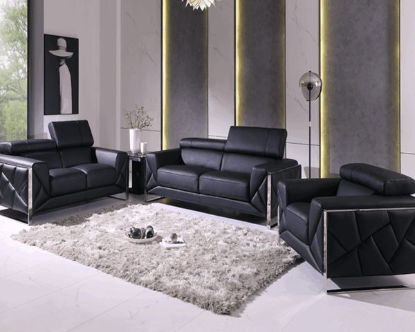 SALON CUIR 6 PLACES S-903 COULEUR NOIR A90