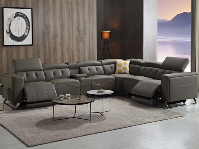 SALON CUIR 6 PLACES ANGLE FM382 RYDELL CLR MARRON FONCE LA04