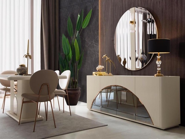 TABLE TV DIAMOND BEIGE MARRON+BUFFET+TABLE A MANGER 6 PLACES