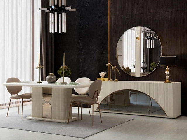 TABLE TV DIAMOND BEIGE MARRON+BUFFET+TABLE A MANGER 6 PLACES