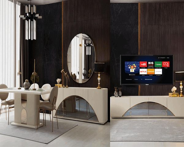 TABLE TV DIAMOND BEIGE MARRON+BUFFET+TABLE A MANGER 6 PLACES