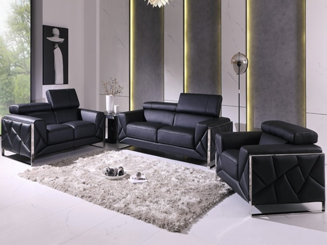 SALON CUIR 6 PLACES S-903 COULEUR NOIR A90