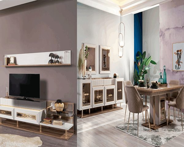 MEUBLE TV ELSA 210*44*180 +TABLE A MANGER 6 PLACES+BUFFET