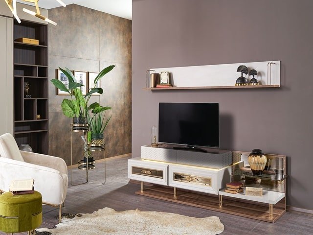 MEUBLE TV ELSA 210*44*180 +TABLE A MANGER 6 PLACES+BUFFET