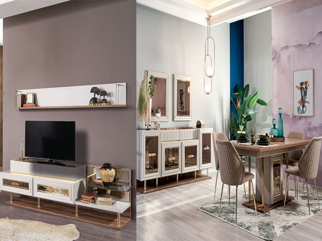 MEUBLE TV ELSA 210*44*180 +TABLE A MANGER 6 PLACES+BUFFET