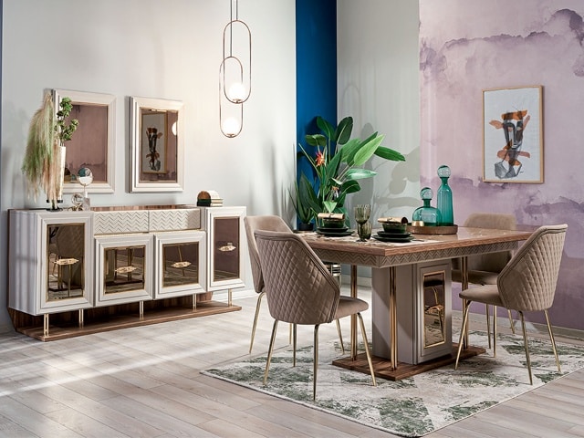 MEUBLE TV ELSA 210*44*180 +TABLE A MANGER 6 PLACES+BUFFET