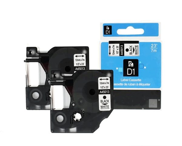 ETIQUETTE DYMO label D1 12 mm X7M I 1/2 IN X23 FT NOIR BLANC