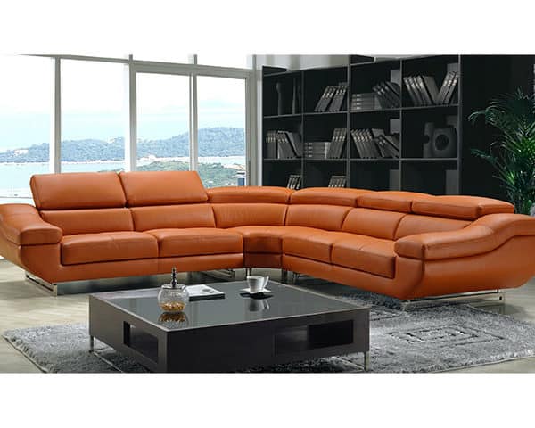 SALON CUIR 6 PLACES ANGLE L-305 COULEUR D6332 ORANGE