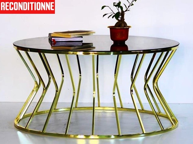 TABLE BASSE SANDY 120005 COULEUR NOIR DOREE 90X45X90 RECONDI