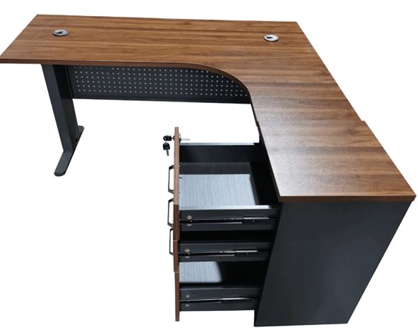 TABLE SECRETAIRE LD-R 1500*1500*750 + CAISSON COULEUR BROWN 17+GREY
