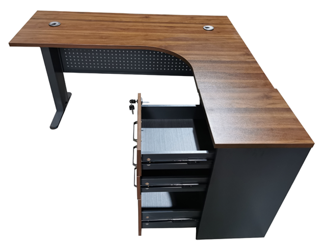 TABLE SECRETAIRE LD-R 1500*1500*750 + CAISSON COULEUR BROWN 17+GREY
