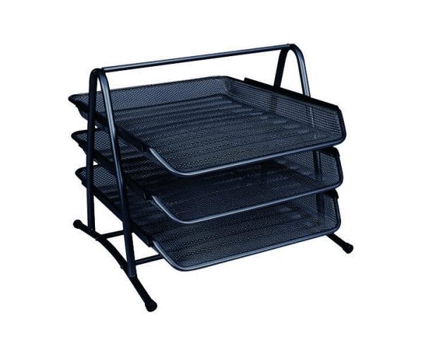 CORBEILLE A COURRIER 3 ETAGES EN METAL KF00823 Q CONNECT NOIR