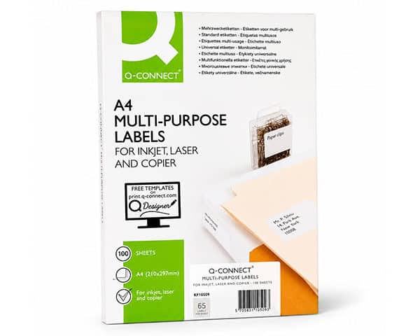 ETIQUETTE BLANCHE A4 PAQUET DE 100 65/FEUILLE 38,1×21,2 mm KF15386