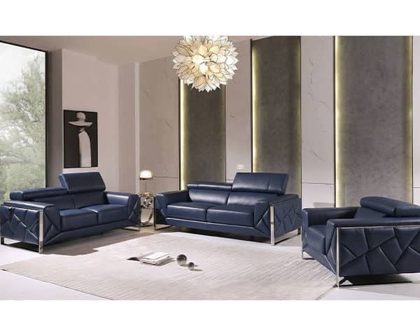 SALON CUIR 6 PLACES S-903 COULEUR P85 BLEU MARINE