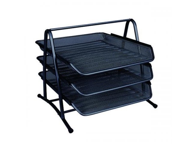CORBEILLE A COURRIER 3 ETAGES EN METAL KF00823 Q CONNECT NOIR