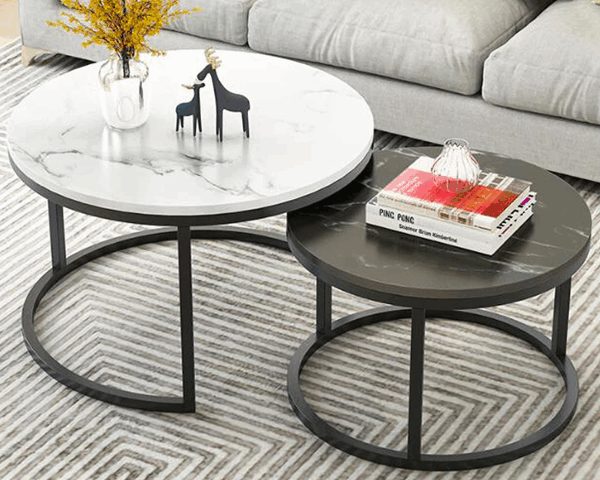 TABLE BASSE MARBRE RONDE COMPOSEE A700GRIS/A700NOIR 80X80X60